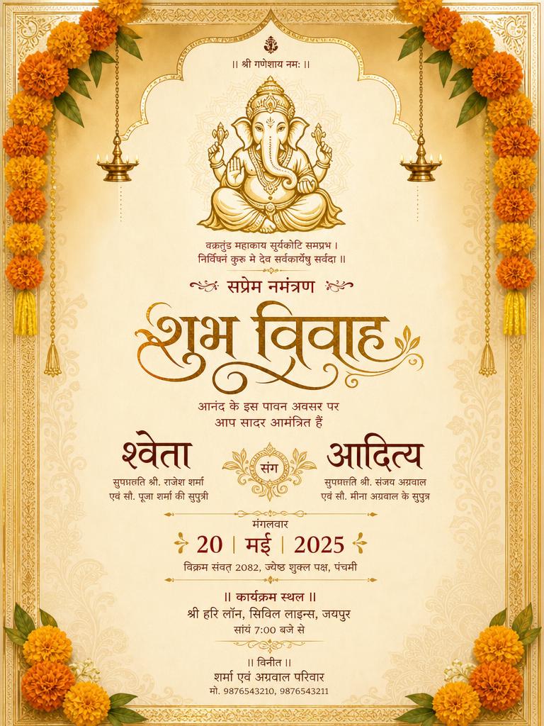 Hindi shubh vivah invitation card template — editable design from the Utsavly bundle