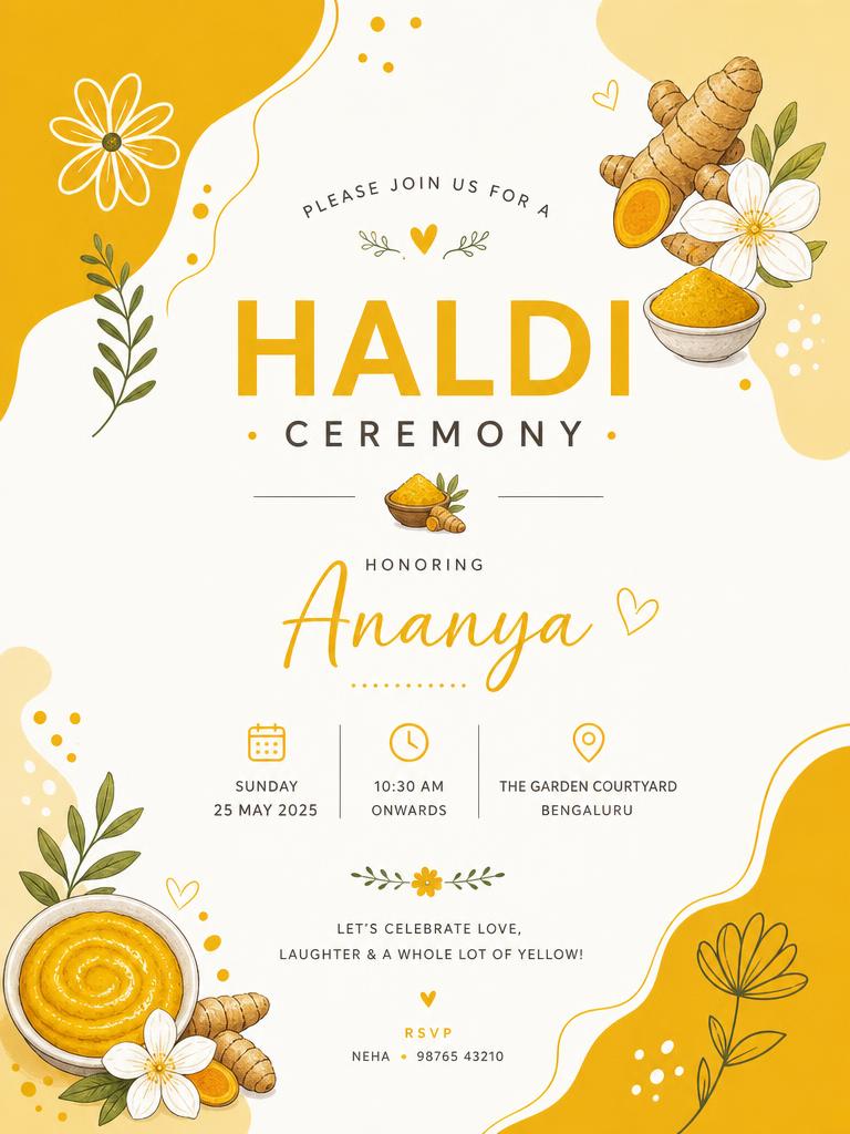 Haldi ceremony invitation card template — editable design from the Utsavly bundle