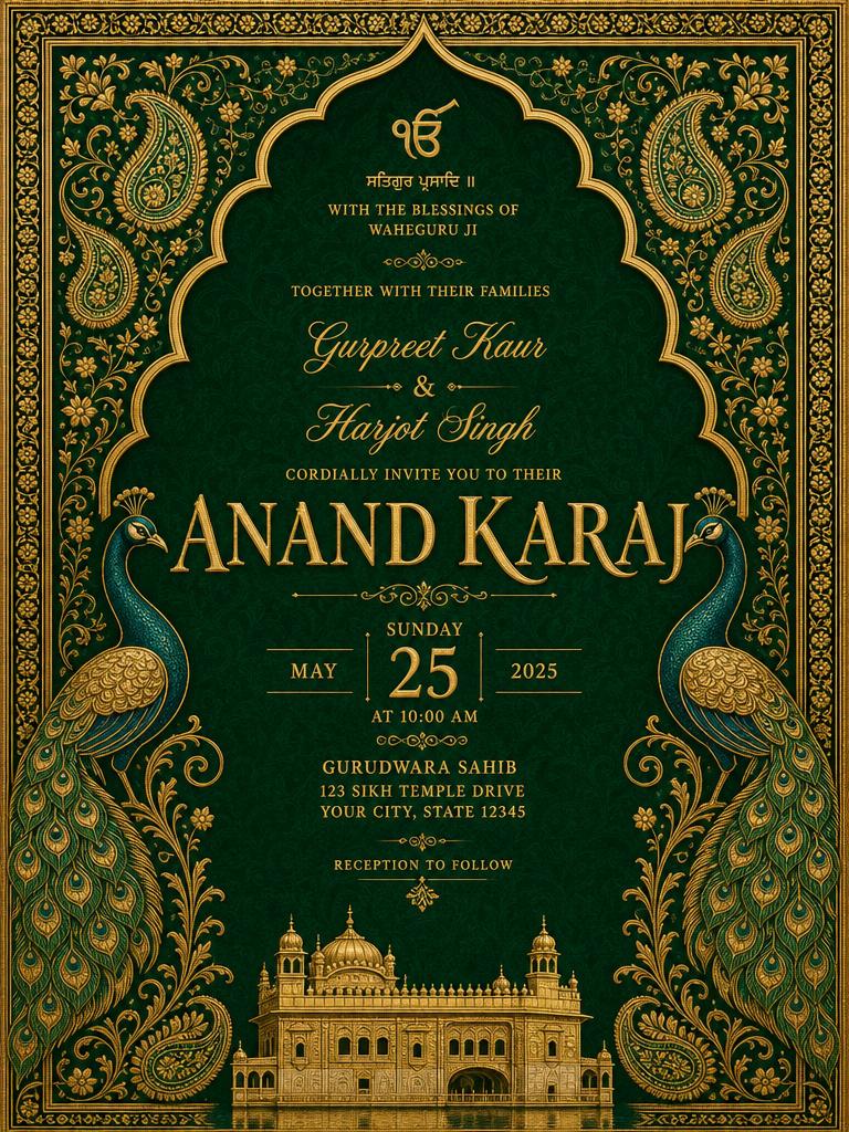 Anand Karaj invitation card template — editable design from the Utsavly bundle